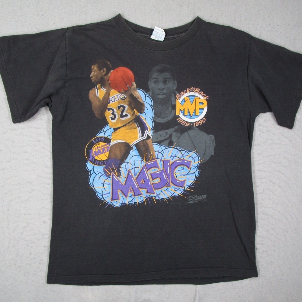 Vintage Magic Johnson LA Lakers Salem Sportswear MVP 1989-1990 T-Shirt Mens L